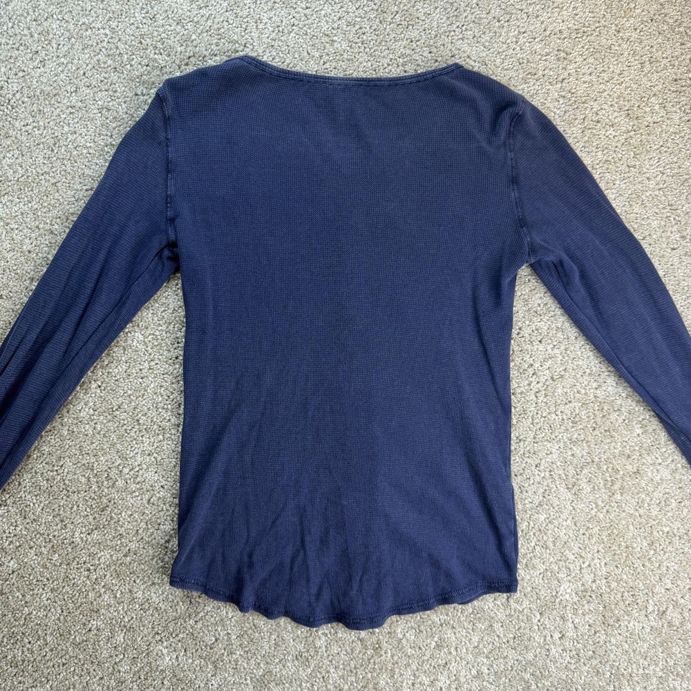 Lucky Brand Shirt Womens Medium Blue Thermal Henley Long Sleeve Embroidered Knit - Picture 4 of 8